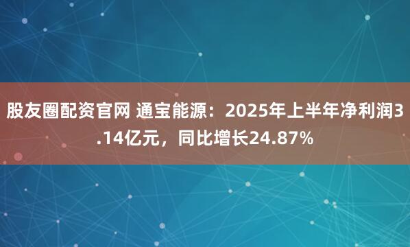 股友圈配资官网 通宝能源：2025年上半年净利润3.14亿元，同比增长24.87%